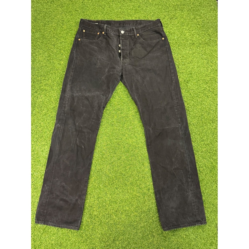 Levis 501 Original Fit Black Denim Button Fly Straight Leg Jeans Mens 38x34